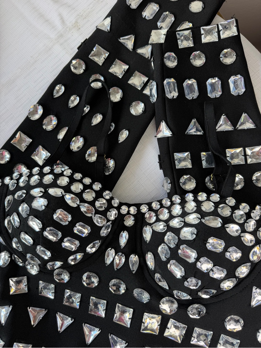 Mew Mews Black Strapless Embellished Jumpsuit with Gem Motif size Small - Picture 7 of 8